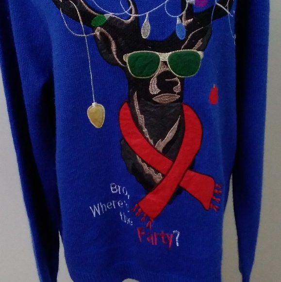 Jolly Sweaters Ugly Christmas Party Reindeer Sweater Pullover - Picture 2 of 5
